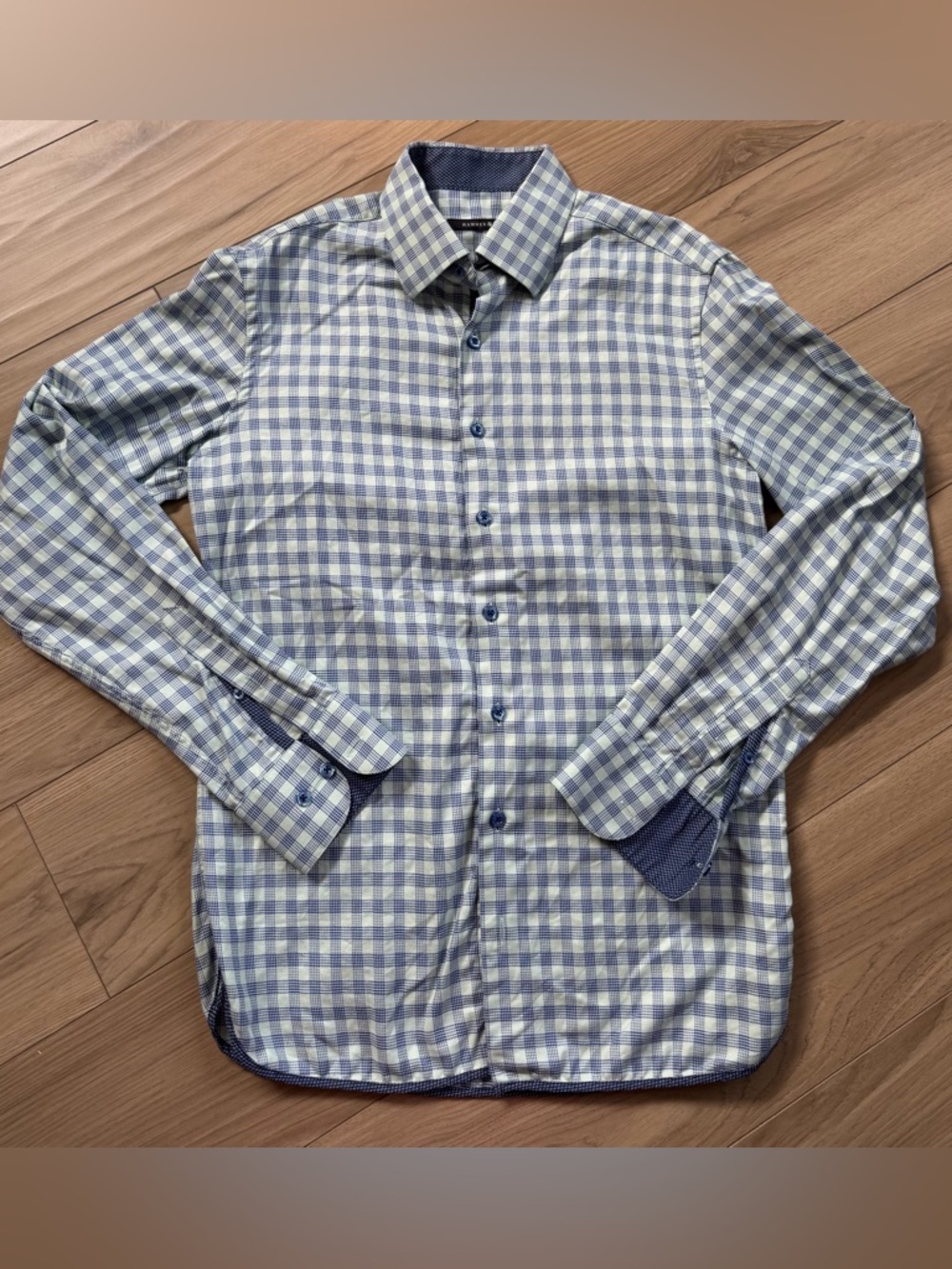 Hammer Made Limited Edition Men's Blue and Mint Check Weave Dress Shirt - S
